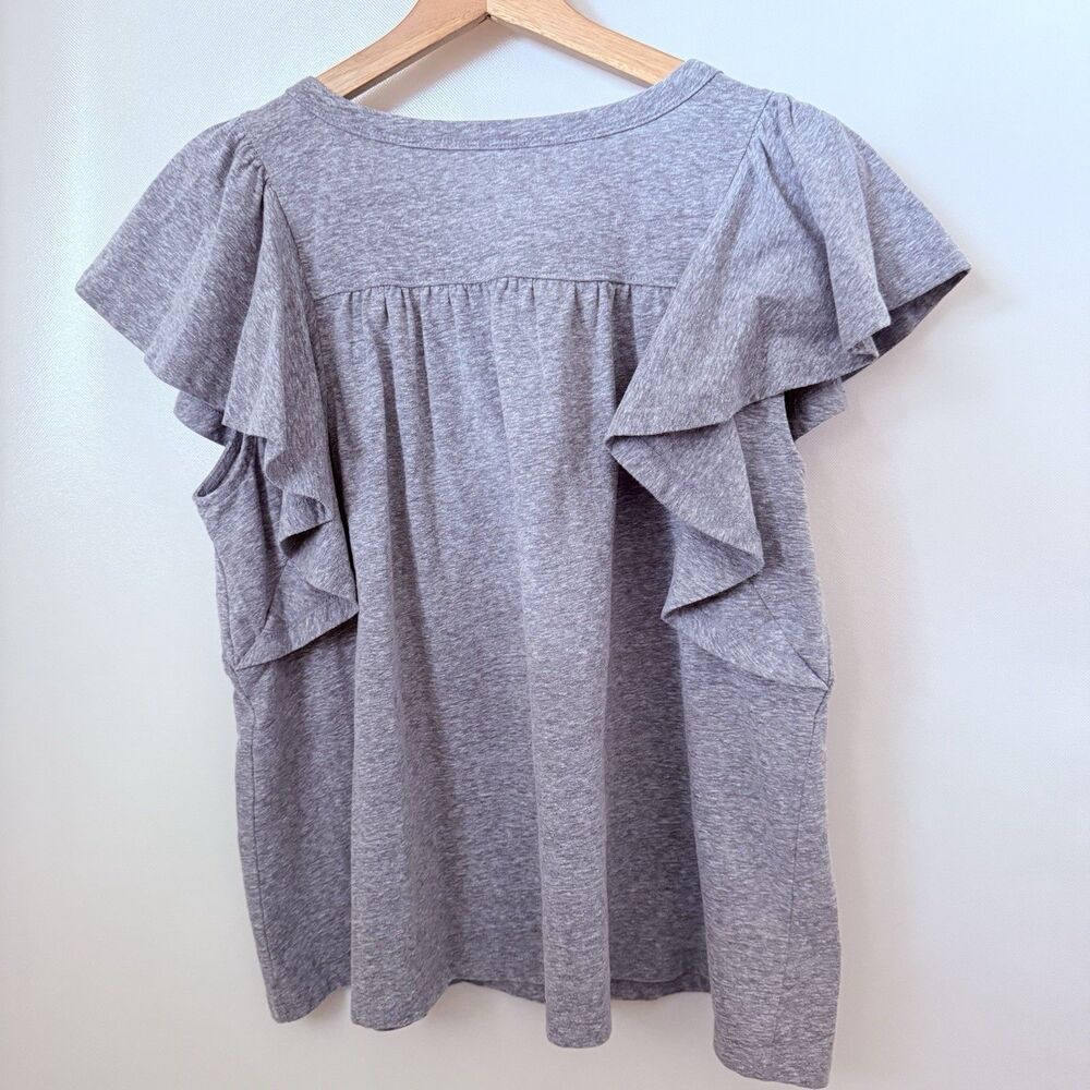 LOFT Flutter Sleeve Knit Top Short Sleeve Cotton Blend Gray Lg Flounce Flirty - Picture 2 of 6